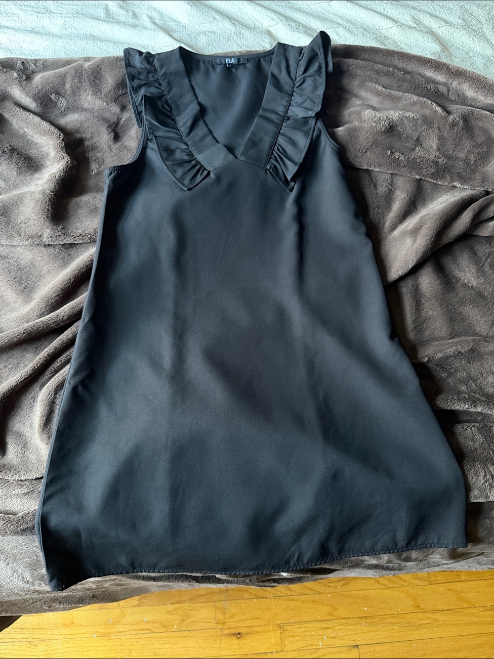 Black V-Neck Ruffle-Trim Mini Dress